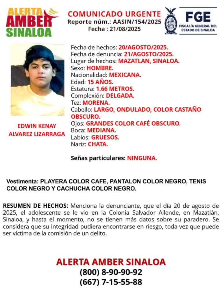 Alerta Amber en Sinaloa
