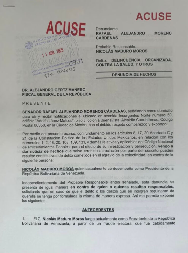 Alito Moreno exige a la FGR investigar a Nicolás Maduro