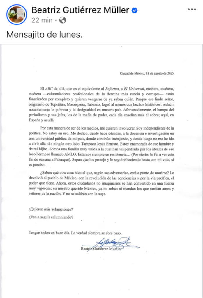 Beatriz Gutiérrez Müller desmiente rumores sobre su residencia en España