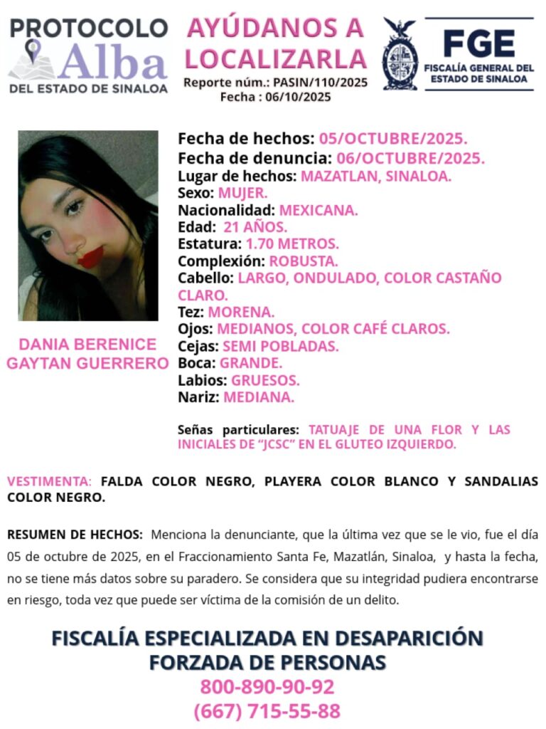 Dania Berenice Gaytán Guerrero desaparece en Mazatlán