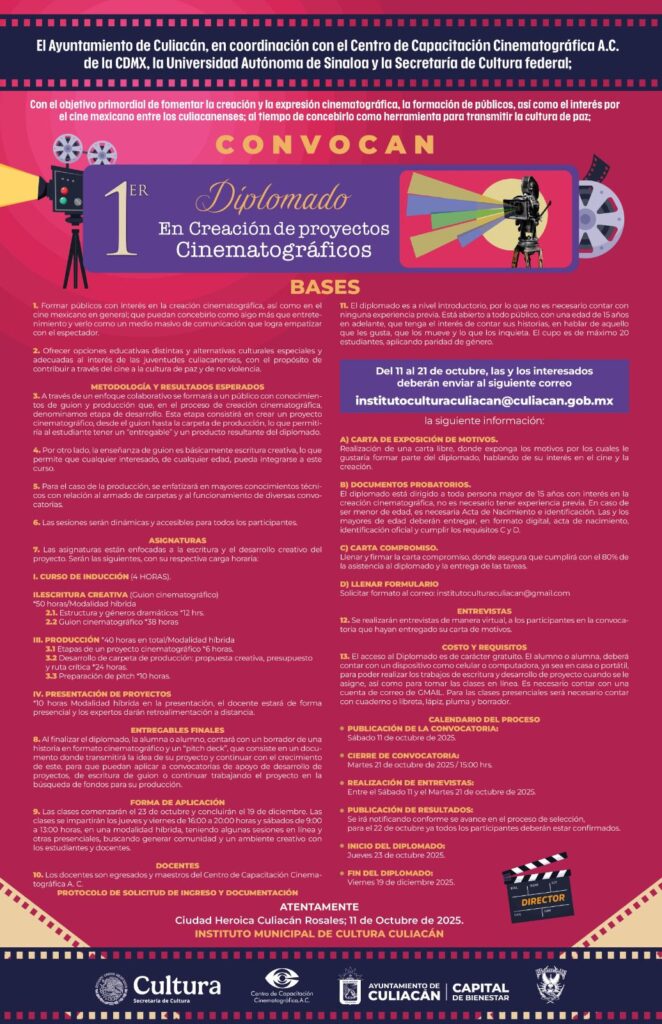 Llega a Culiacán el Primer Diplomado en Creación de Proyectos Cinematográficos