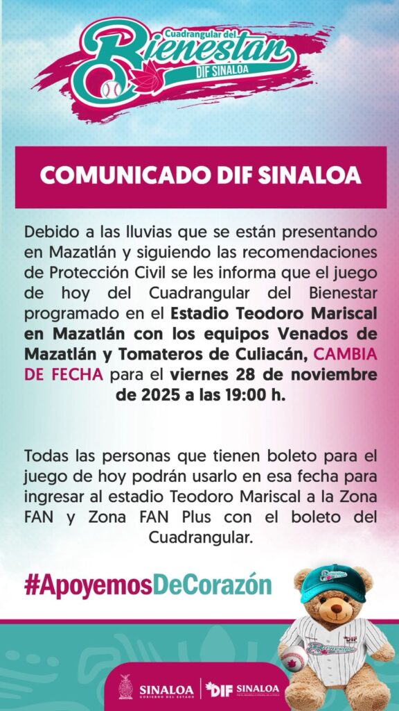 Posponen los juegos del Cuadrangular del Bienestar