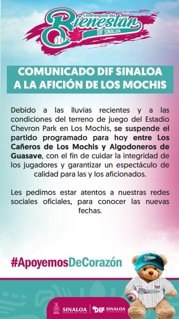 Posponen los juegos del Cuadrangular del Bienestar